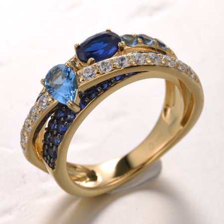 Sterling Silver w/ Yellow Black Plating Ring Created Sapphire,Synthetic Blue Spinel,White Cubic Zirconia (R321933MULSC925) - US 6