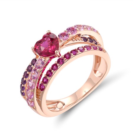 ) Sterling Silver w/ Rose Plating Ring Created Pink Sapphire,Created Ruby,Synthetic Purple Spinel (R321934CCPSSR925 - US 6