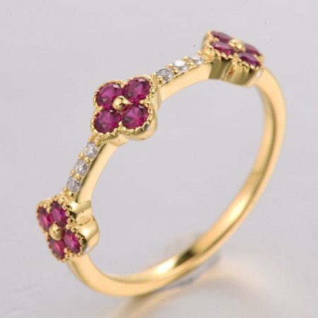 Sterling Silver w/ Yellow Plating Ring Created Ruby,White Cubic Zirconia (R321936CRZSY925) - US 6