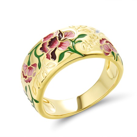 Sterling Silver w/ Yellow Plating Ring Enamel,White Cubic Zirconia (R321967ENASY925) - US 6