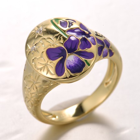 Sterling Silver w/ Yellow Plating Ring Enamel,White Cubic Zirconia (R321968ENASY925) - US 6