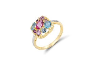 14KYW  Amethyst,Blue Topaz (Swiss Blue),Pink Topaz Ring(R321995ABPT14KYW)