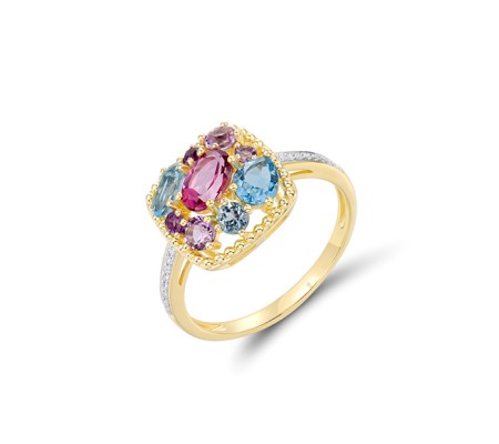 14KYW  Amethyst,Blue Topaz (Swiss Blue),Pink Topaz Ring(R321995ABPT14KYW)