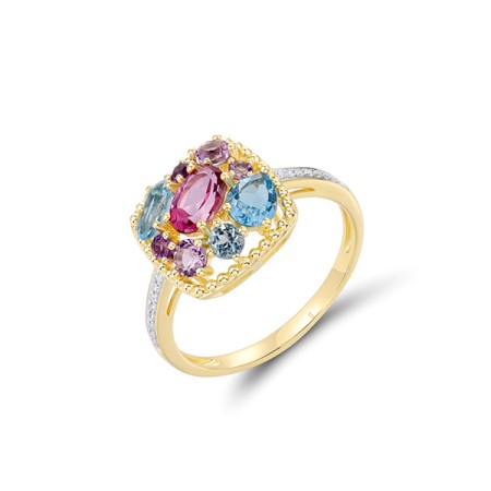 14KYW  Amethyst,Blue Topaz (Swiss Blue),Pink Topaz Ring(R321995ABPT14KYW)