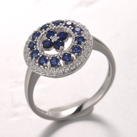 Sterling Silver Ring Created Sapphire,White Cubic Zirconia (R322089CRSZSL925) - US 6