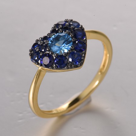 Sterling Silver w/ Yellow Black Plating Ring Created Sapphire,Synthetic Blue Spinel (R322092BSRSC925) - US 6