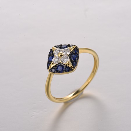 Sterling Silver w/ Yellow Black Plating Ring White Cubic Zirconia,Created Sapphire (R322094CRSZSC925) - US 6