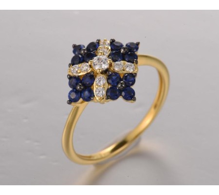 Sterling Silver w/ Yellow Black Plating Ring White Cubic Zirconia,Created Sapphire (R322095CRSZSC925) - US 6