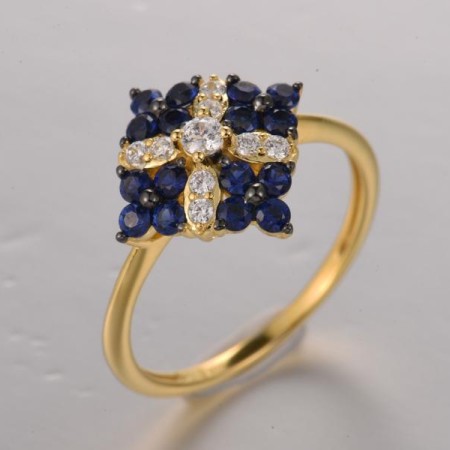 Sterling Silver w/ Yellow Black Plating Ring White Cubic Zirconia,Created Sapphire (R322095CRSZSC925) - US 6