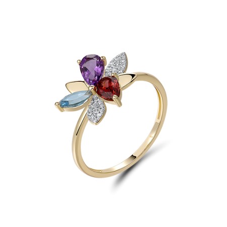 14KYW  Amethyst,Blue Topaz (Swiss Blue),Garnet Ring(R322141ABLG14KYW) - US 6