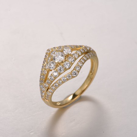 Sterling Silver w/ Yellow Plating Ring White Cubic Zirconia (R322177WCZSY925) - US 6