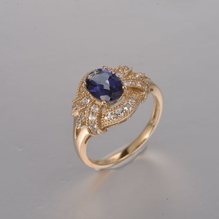 14KY  Mystic Blue Topaz ,White Topaz Ring(R322267MWT14KY)