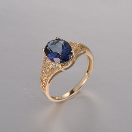 14KY  Mystic Blue Topaz ,White Topaz Ring(R322269MWT14KY)