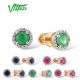 VISTOSO Gold Earrings For Women  14K 585 Yellow/Rose Gold Round Emerald Blue Sapphire Ruby Earrings Fine Jewelry