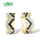 VISTOSO Genuine 14K 585 Yellow Gold Earrings White & Black Diamond Unique Wave Fine Jewelry