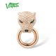 VISTOSO 14K 585 Rose Gold Leopard Pendant Emerald Sparkling Diamond Engagement Fine Jewelry