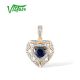 VISTOSO Genuine 14K Yellow Gold Pendant For Woman Shiny Diamond Blue Sapphire Exquisite Heart Necklace Pendant Gift Fine Jewelry