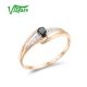 VISTOSO Authentic 14K 585 Rose Gold Solitaire Ring For Women Genuine Diamond Blue Sapphire Minimalist Daily Fine Fashion Jewelry