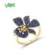 VISTOSO Pure 9K 375 Yellow Gold Rings For Lady lab Created Sapphire White Topaz Flower Ring Anniversary Luxury Gift Fine Jewelry