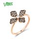 VISTOSO 14K 585 Rose Gold Rings Sparkling Diamond Brown Diamonds Flower Trendy Jewelry
